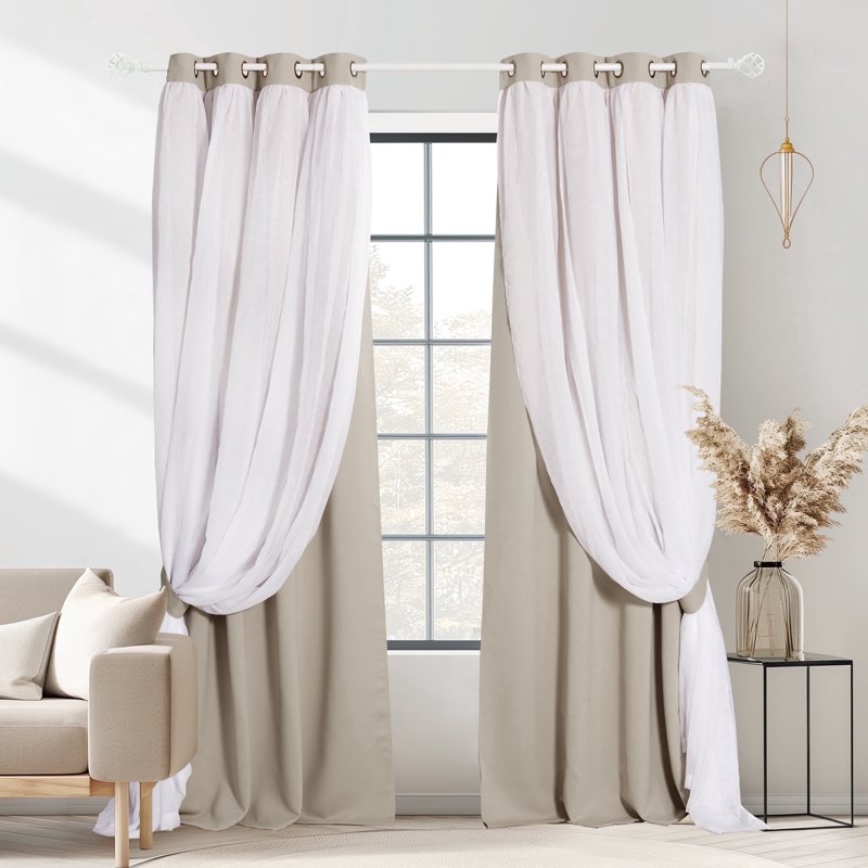 Double Layer Blackout Curtains Set - Thermal Insulated Room Darkening Drapes