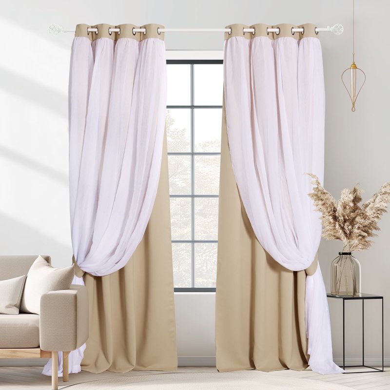 Blackout Double Layer Curtains with Grommet Top - Thermal Insulated Room Darkening Drapes for Kids Room