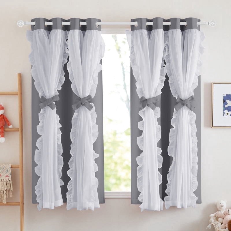 Blackout Room Darkening Curtains with Noise Reduction Grommet Panels - Set of 2