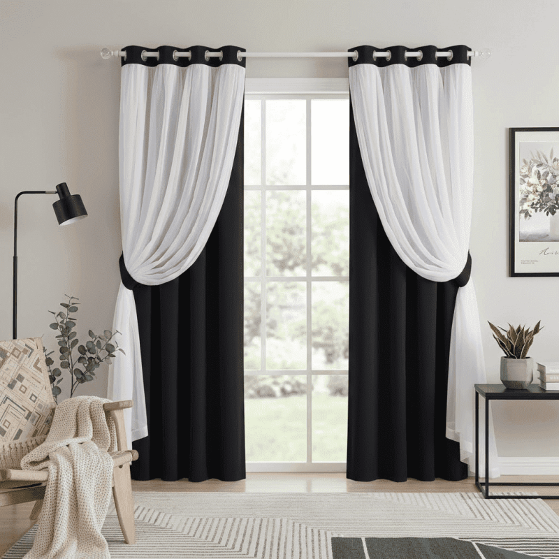 Double Layer Blackout Curtains for Bedroom Room Darkening Noise Reduction Thermal Insulated Drapes