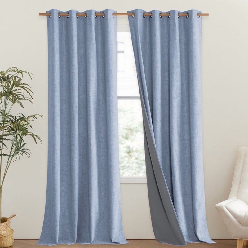 Blackout Linen Curtains 95 Inch Long - Noise Reducing Room Darkening Drapes