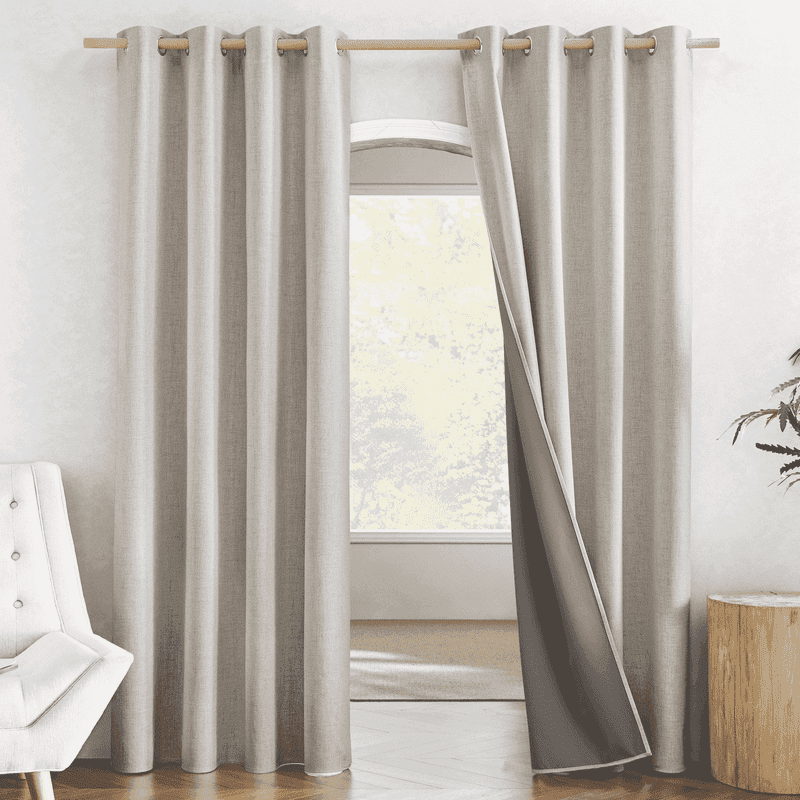 Blackout Linen Curtains 2 Panels Full Insulated Room Darkening Drapes