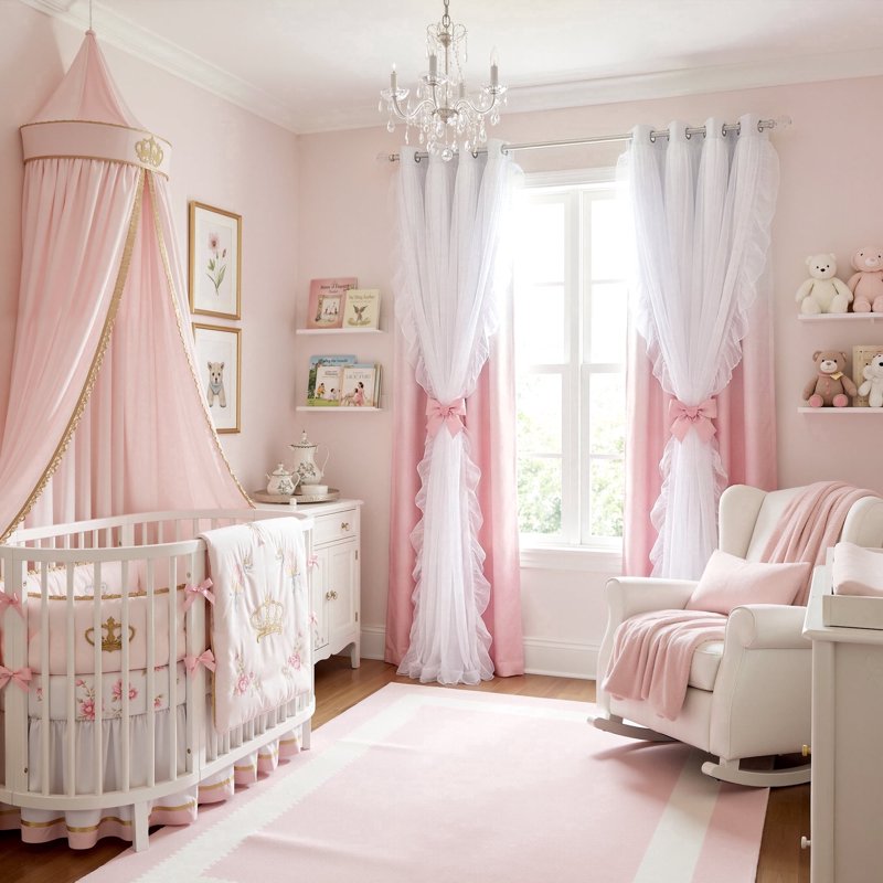 Double Layer Kids Room Blackout Curtains with Ruffle & Ombre Pattern - 2 Panels
