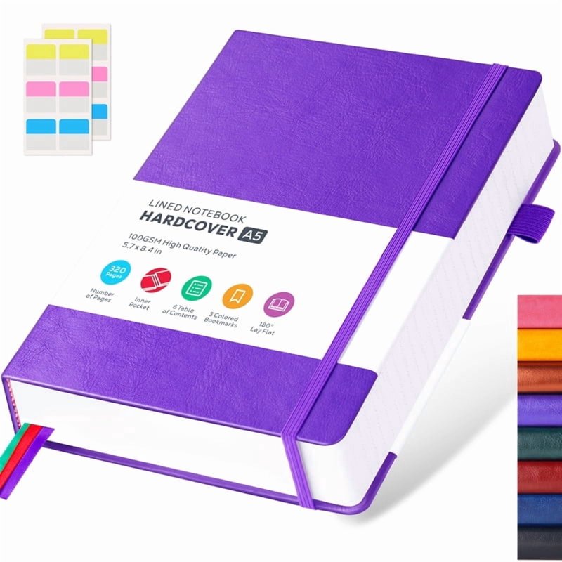 A5 Hardcover College Ruled Notebook - Leather Journal with 320 Pages, No-Bleed 100 GSM Paper, Portable Office & School Supplies