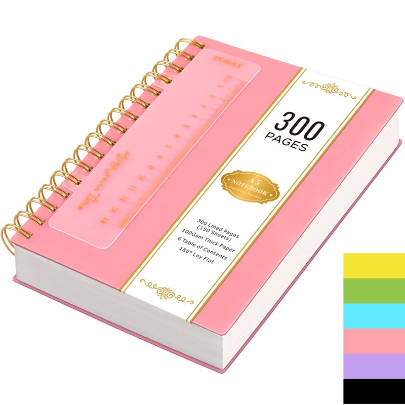 A5 Spiral Notebook with Waterproof Cover & No-Bleed Paper - 300 Pages for Office & Note-Taking