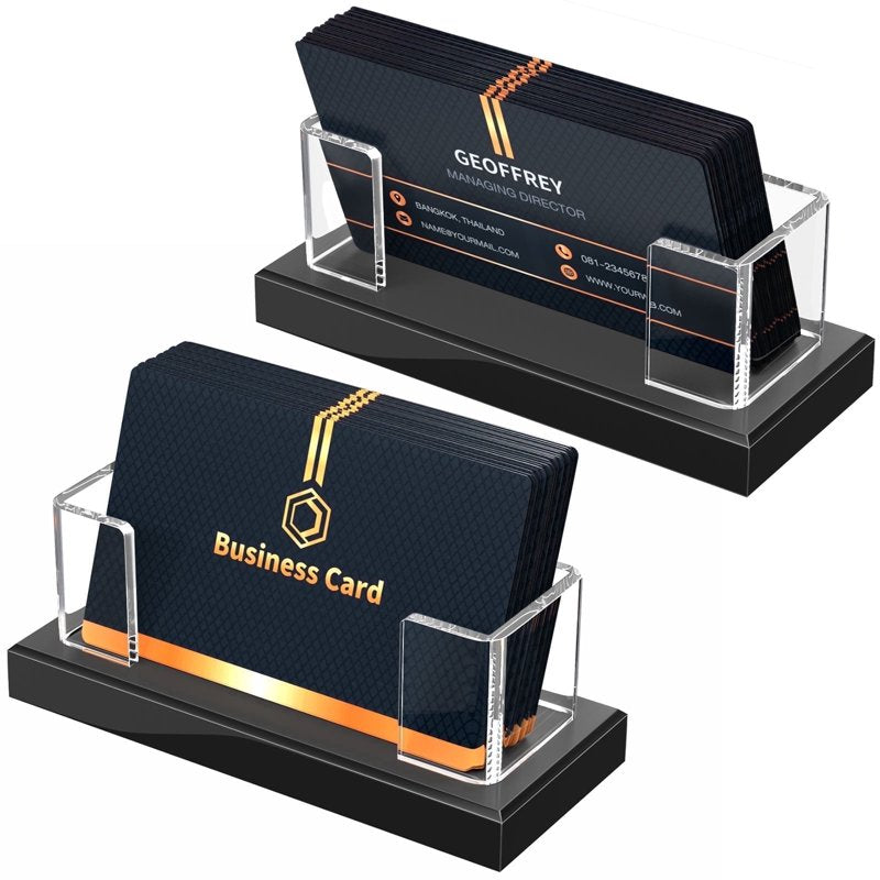 Acrylic Business Card Holder Set - Clear Desk Organizer for 60-80 Cards