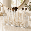 Clear Acrylic Pen Holder with 4 Compartments - Desk Organizer for Office, Makeup & Art Supplies