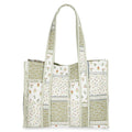 Women's Quilted Tote Bag with Double Shoulder Straps - Green Patchwork