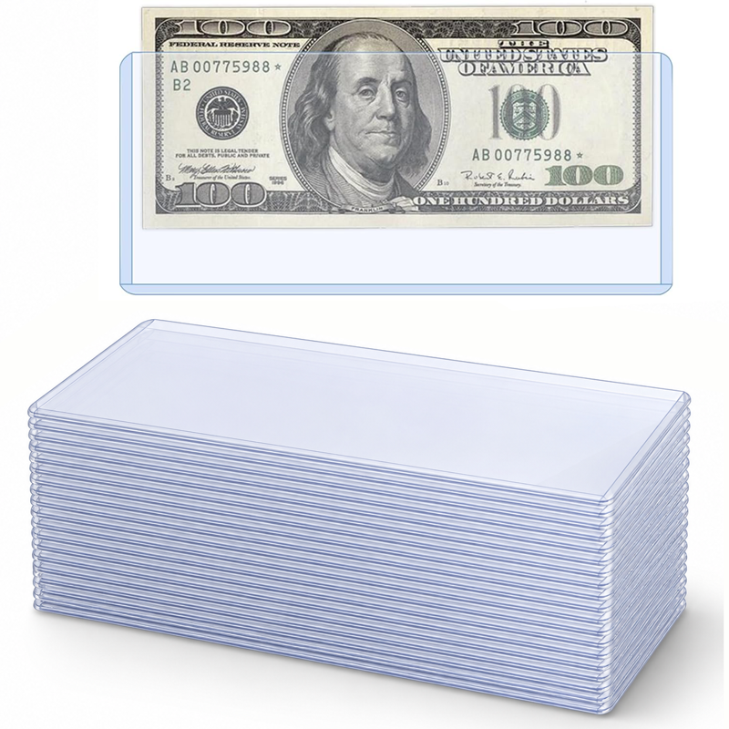 24 Pack Waterproof Dollar Bill Currency Sleeves - Clear Money Organizer Cases