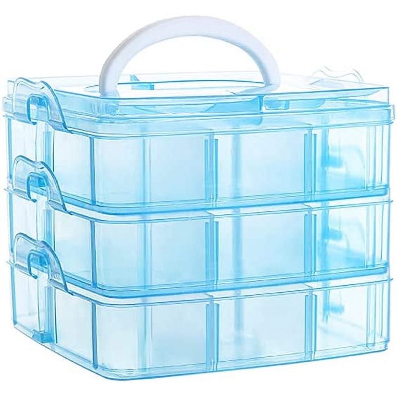Stackable Craft Storage Box with 18 Compartments - Multi-Size Organizer for Art Supplies