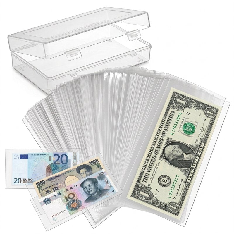 Clear Paper Money Holders 100 Pcs Cash Storage Sleeves for Currency Collection