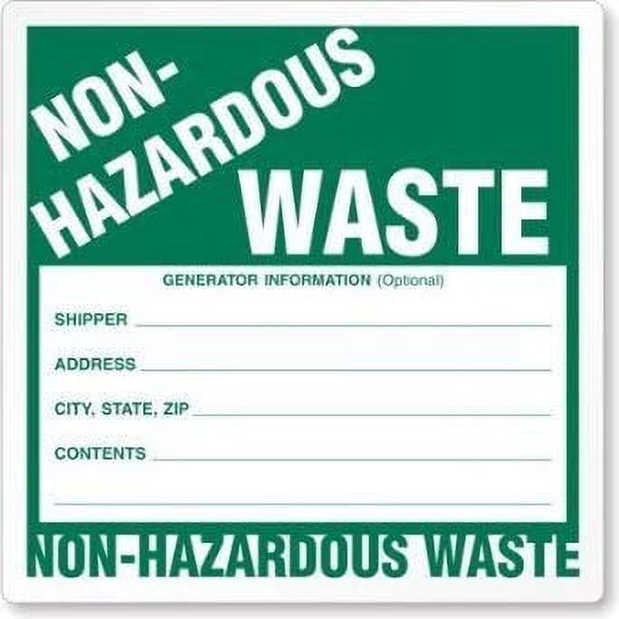 Non-Hazardous Waste Vinyl Labels 6x6 Inches Pack of 100