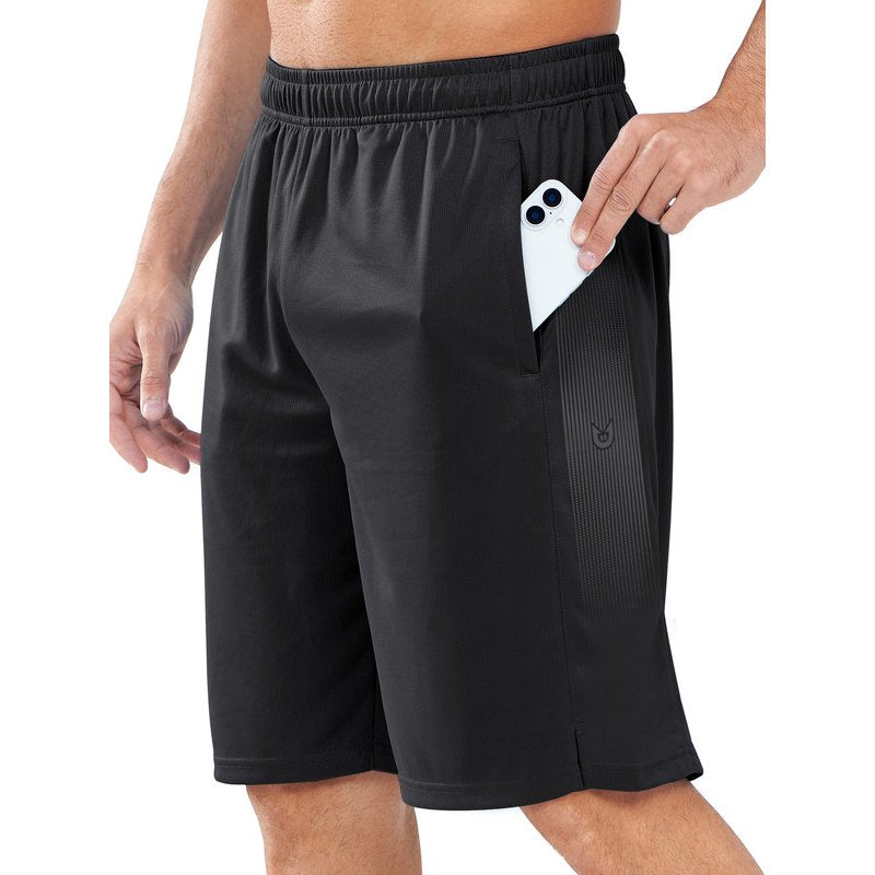 Men's 10-Inch Mesh Basketball Shorts with Zipper Pockets - Lightweight Quick Dry Athletic Wear