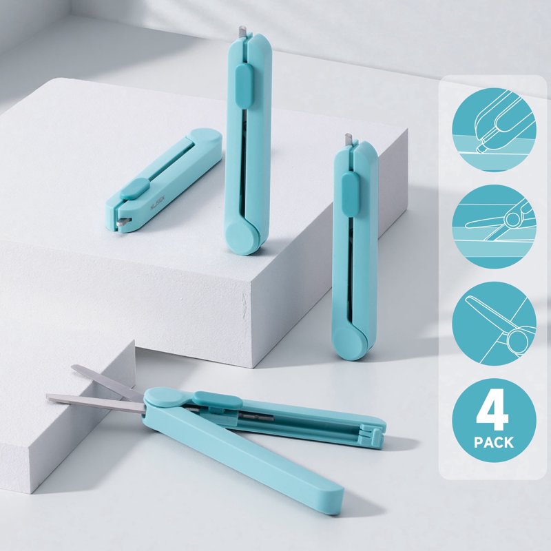 Multipurpose 2-in-1 Scissors & Retractable Box Cutter Set - 4 Pack