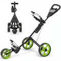 Naipo 3-Wheel Folding Golf Push Cart - Large Wheelbase, Adjustable Handle, Scorecard Holder (Green)