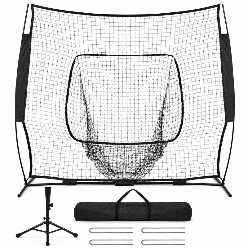 Portable Baseball & Softball Hitting Net with Batting Tee & Carry Bag - 7x7ft