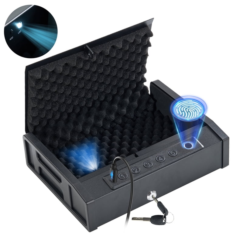 Portable Gun Safe with Biometric Lock for Handguns, Password & Key Entry