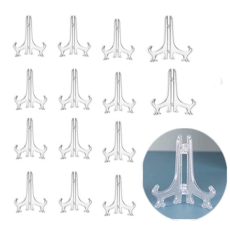 15-Pack 4-Inch Clear Acrylic Mini Easel Stands for Displaying Photos Collectibles & More