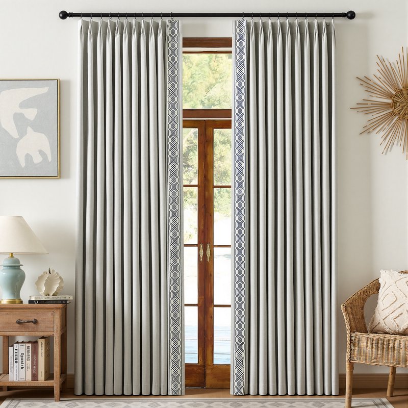Blackout Thermal Insulated Curtains with Embroidered Trim - Room Darkening Drapes, 52x96 Inches, Pack of 2