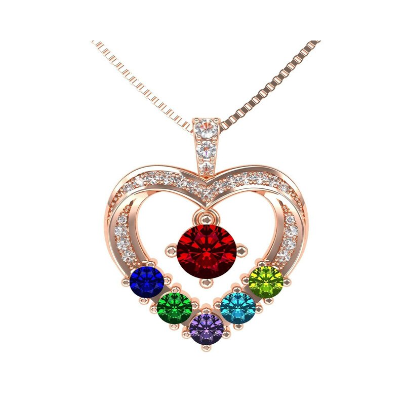 Birthstone Mother & Child Heart Necklace with Chain - 10k Rose Gold