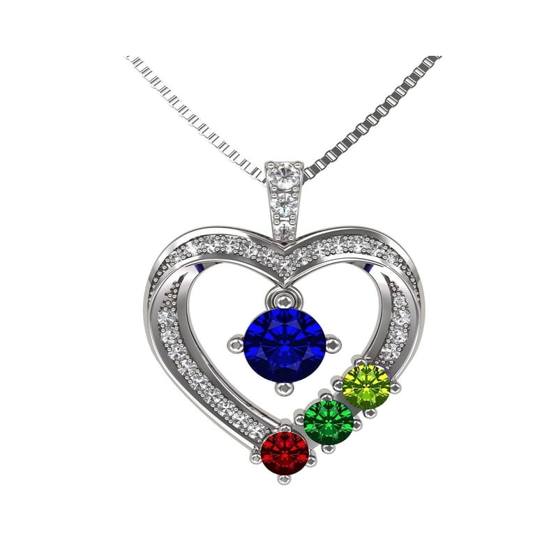 Birthstone Heart Necklace for Mother & Child, Sterling Silver & Gold Plated