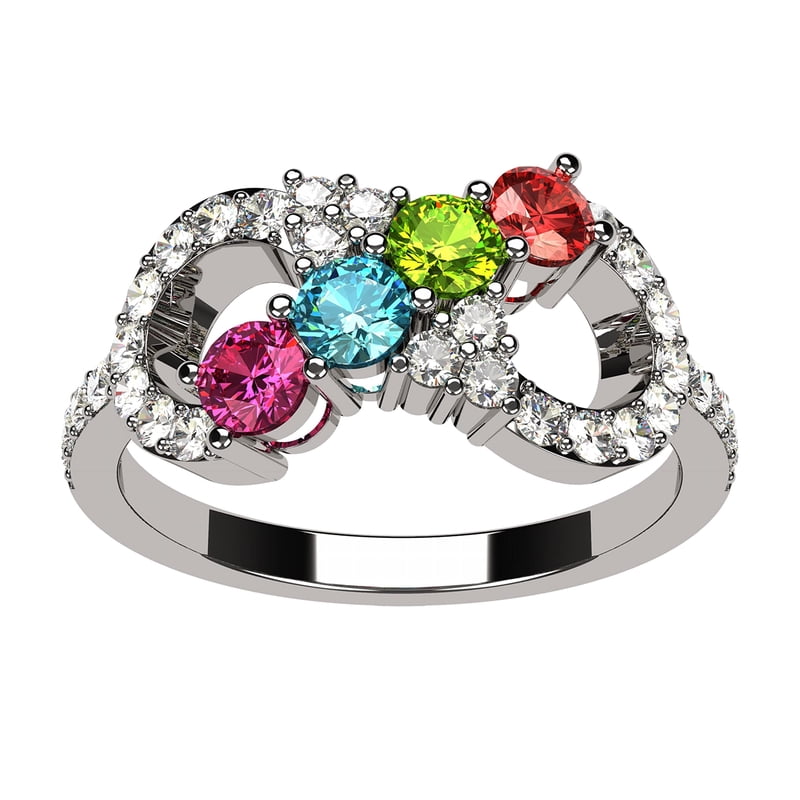 Mother's Day Infinity Ring with Birthstones Sterling Silver or Gold
