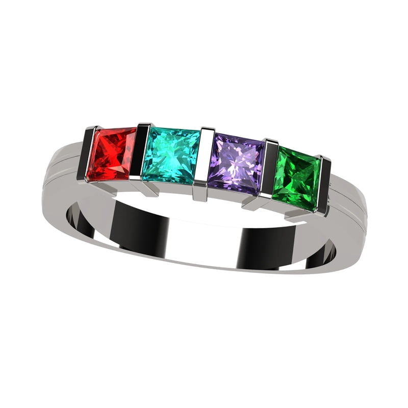 Personalized Mother Ring with Birthstones - 10K White Gold, Rose Gold, Silver