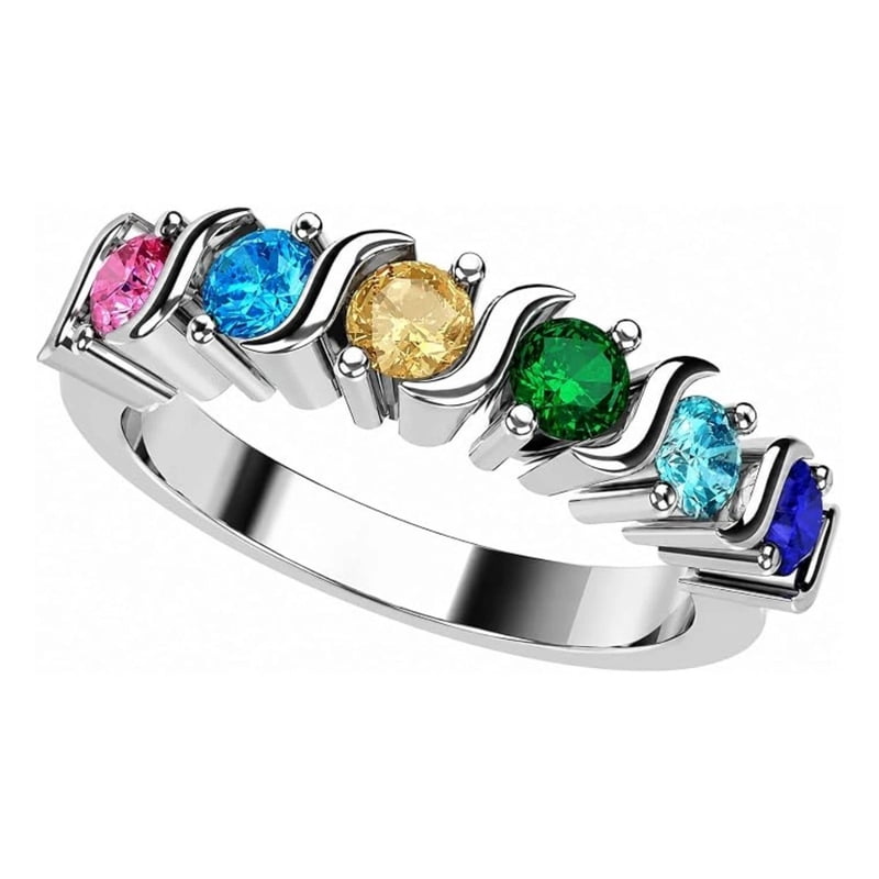 Personalized Multi-Stone S Bar Ring for Women - Mother's Day Gift, Size 10.5
