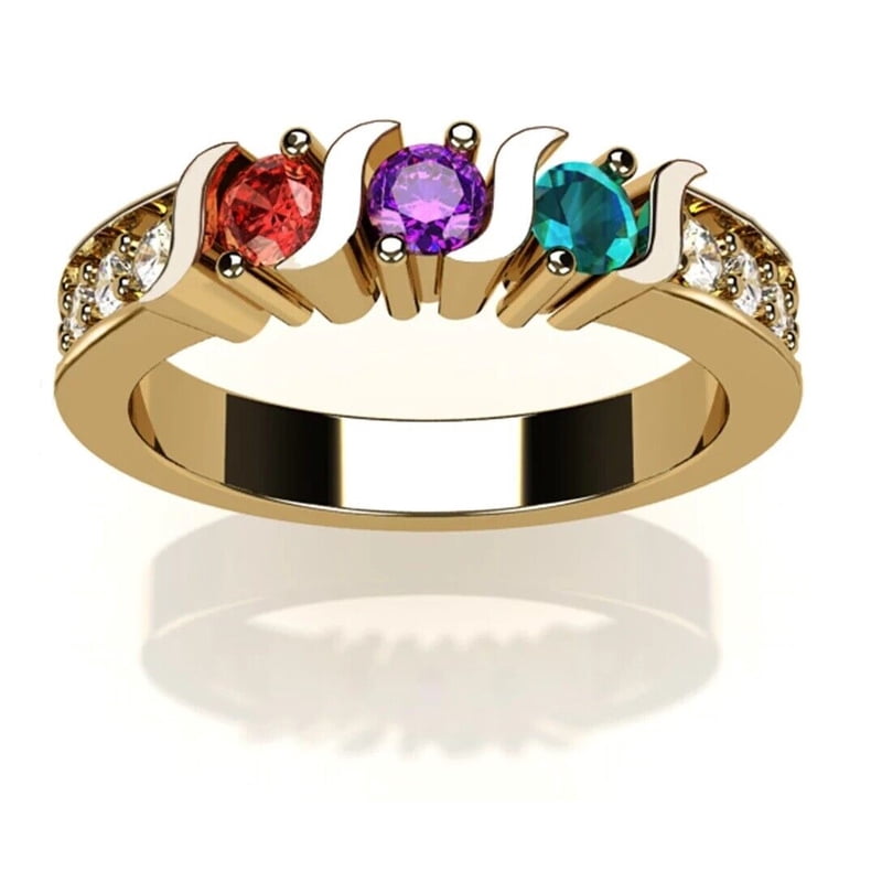 Personalized Multi-Stone Mothers Ring - 10K Gold, Customizable Sizes & Colors