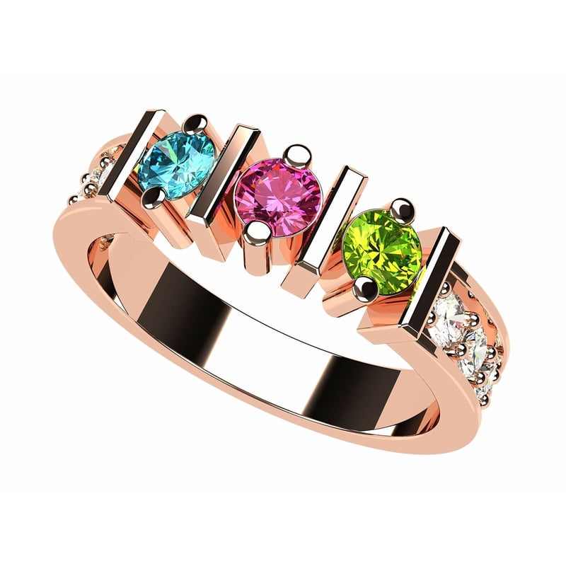 Women's Personalized Straight Bar Birthstone Ring - 1-6 Stones, 10K Gold & Silver