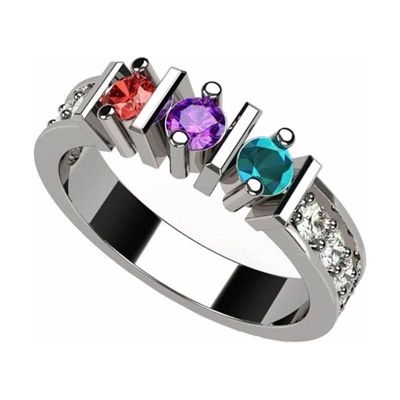 Women's Sterling Silver Multi-Stone Birthstone Straight Bar Ring - Mother's Day Gift