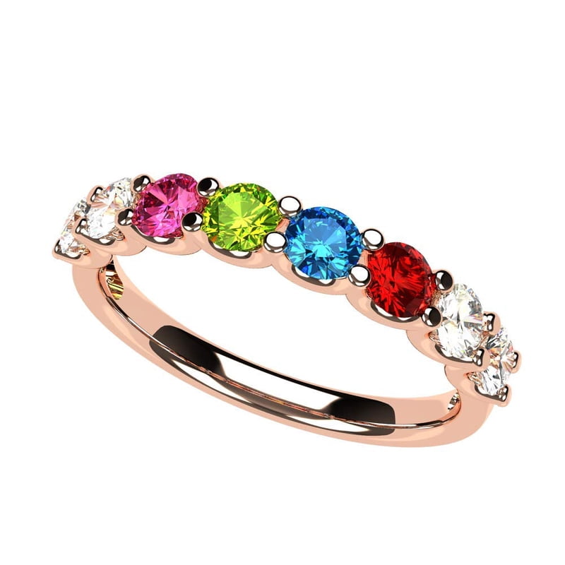 Personalized Family Ring with 1-9 Birthstones in 10K Rose Gold & Silver