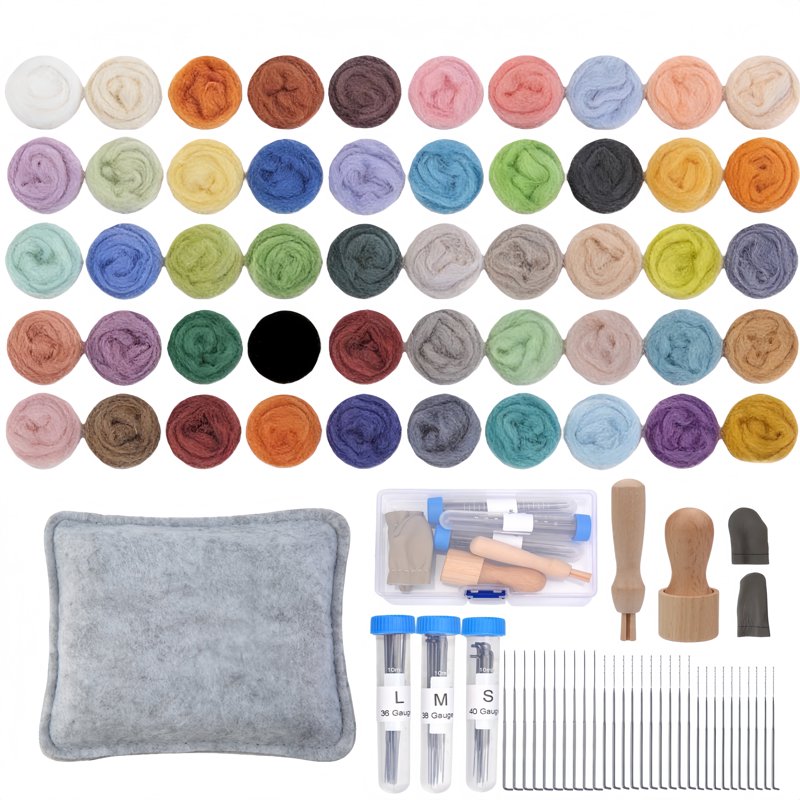 Beginner Needle Felting Kit with 50 Colors & Complete Tools Set for Crafting