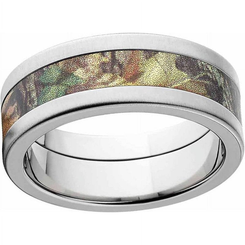 Men's Camouflage Stainless Steel Ring with Cross & Brushed Edges - Comfort Fit