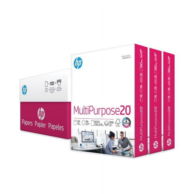 HP Multipurpose Printer Paper 96 Bright 20 lb Bond 8.5 x 11 White 1500 Sheets