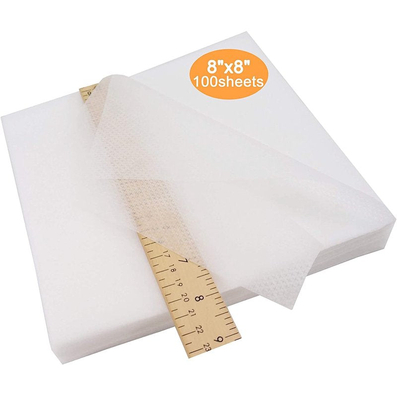 No Show Mesh Embroidery Stabilizer Backing Sheets - 8x8 Inch, Pack of 100