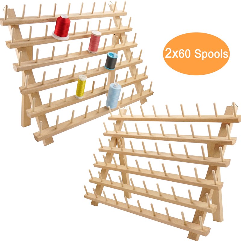 Wooden Thread Rack Organizer for Embroidery & Quilting Spools, Wall & Table Mountable