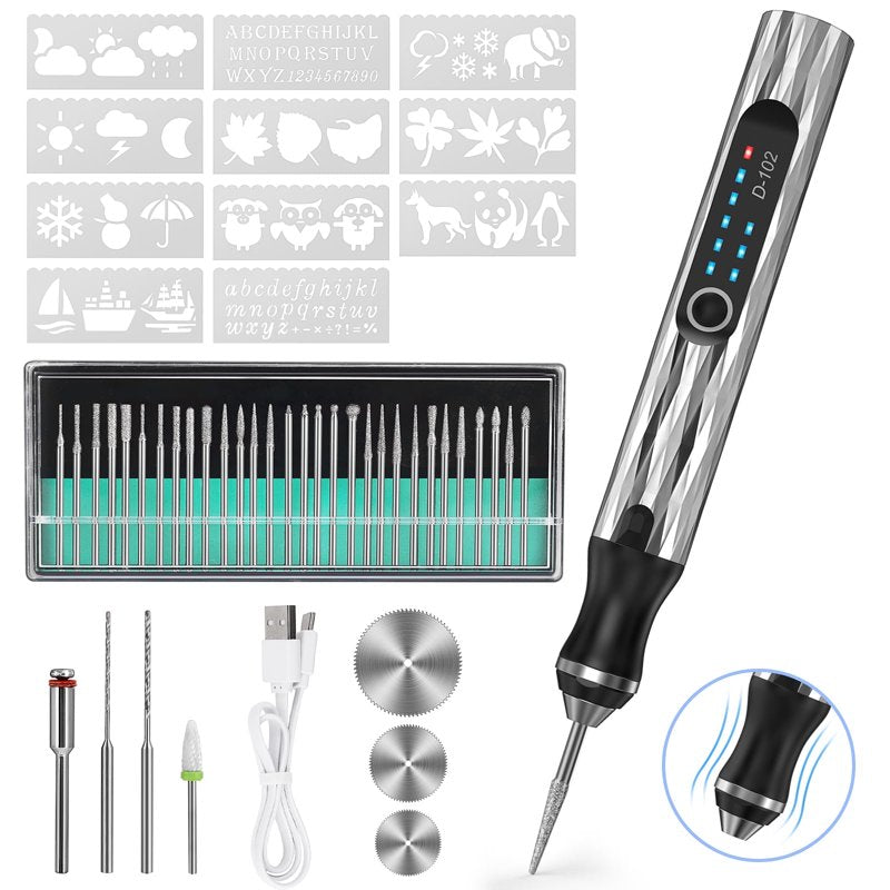 Electric Engraving Pen Kit with 37 Bits, 3-Speed USB Rechargeable Rotary Tool for DIY Personalization