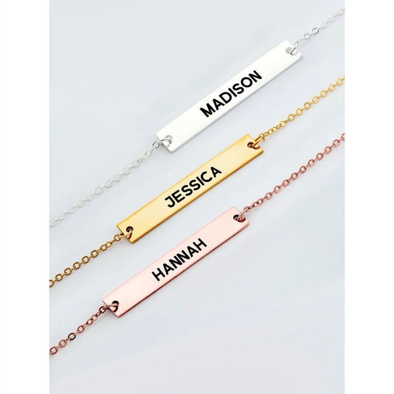 Personalized Brass Bar Name Bracelet with Laser Engraving - Custom Gift