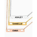 Personalized Name Bar Necklace with Cut-Out Hearts - Brass, 18 Inch Chain