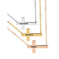 Personalized Sideway Cross Necklace with 18" Chain - Custom Engraved Faith Jewelry