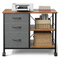 3-Tier Mobile File Cabinet with Drawers & Back Support Bar - Rustic Brown, Black, White