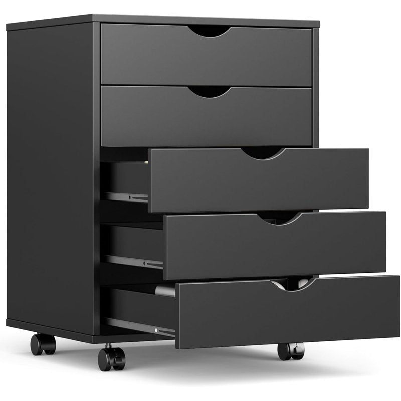 Mobile File Cabinet with 5 Drawers and Wheels - Under Desk Storage Organizer for Home Office