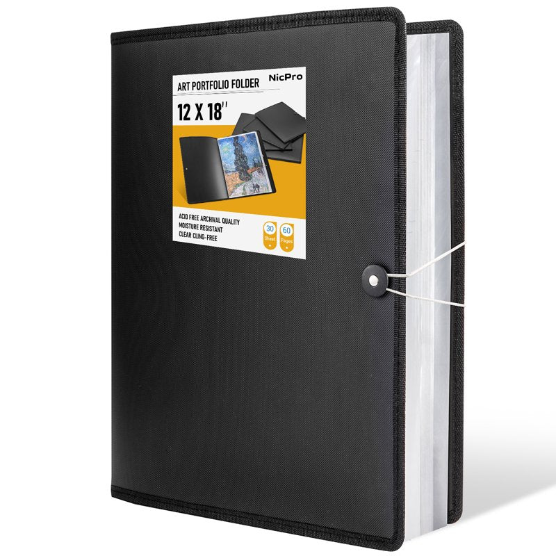 12x18 Inch Art Portfolio Folder with 30 Clear Pockets – Artist Presentation Storage Binder