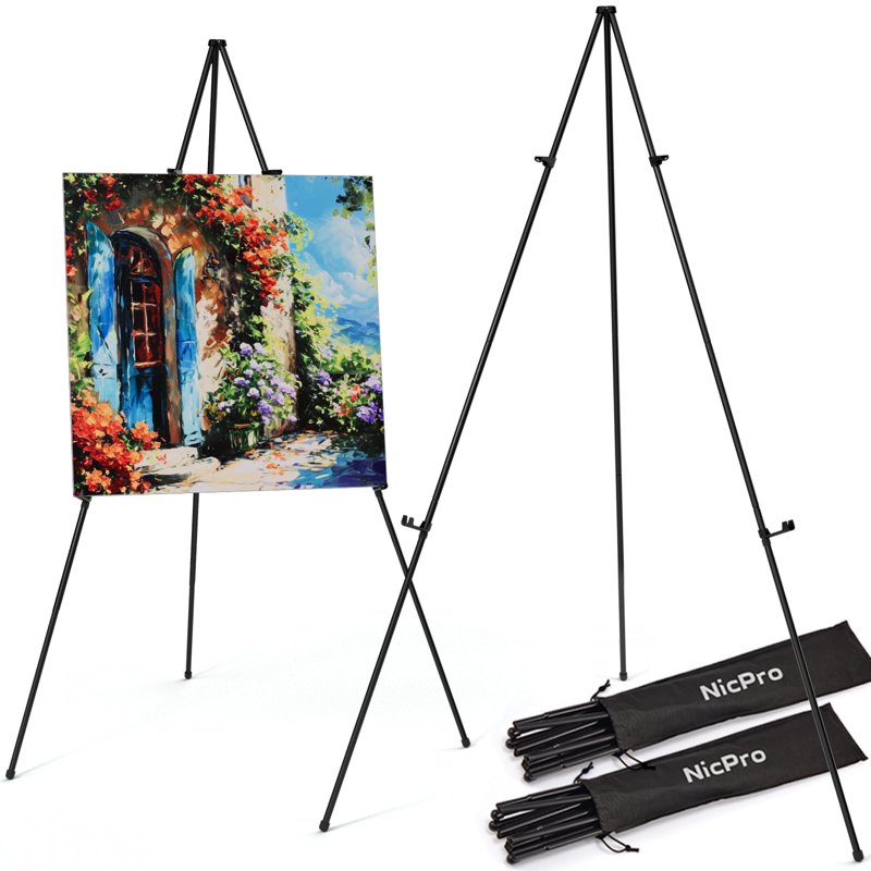 Folding Display Easel Stand – Adjustable 63 Inch Metal Tripod with Carry Bag for Artwork & Posters
