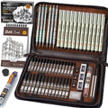Art Drawing Supplies Kit with Leather Case - Mechanical Pencils, Micron Pens & Sketchbook