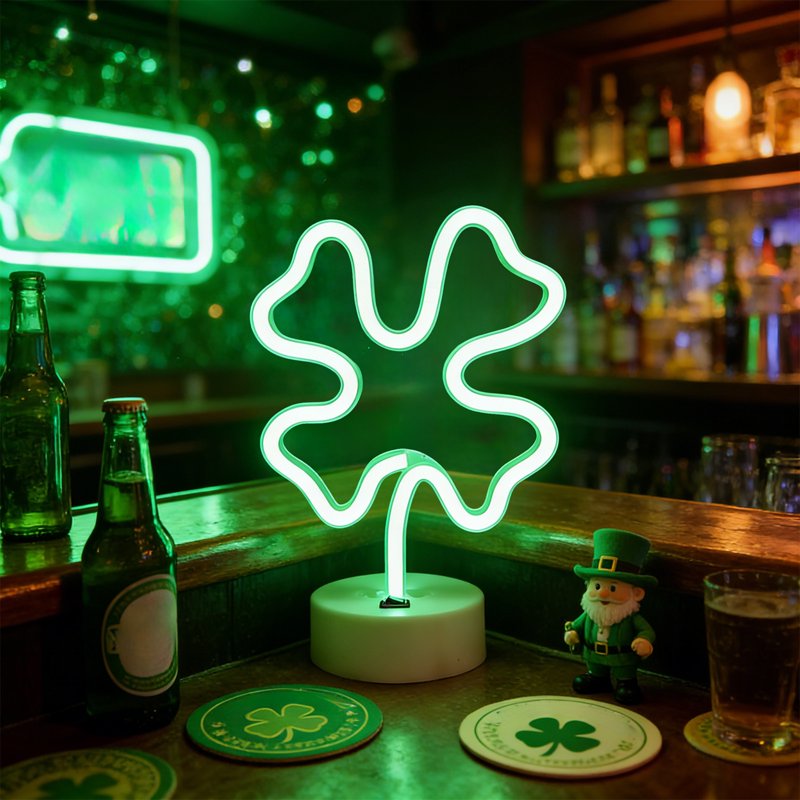 St. Patrick's Day Four-Leaf Clover Window Light with Suction Cups - Battery & USB Powered Decor