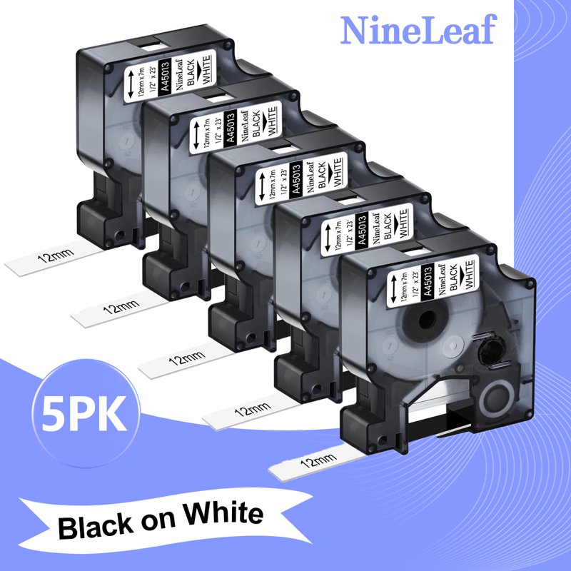 Self-Adhesive Label Tape 12mm x 7m for Label Maker - Black on White
