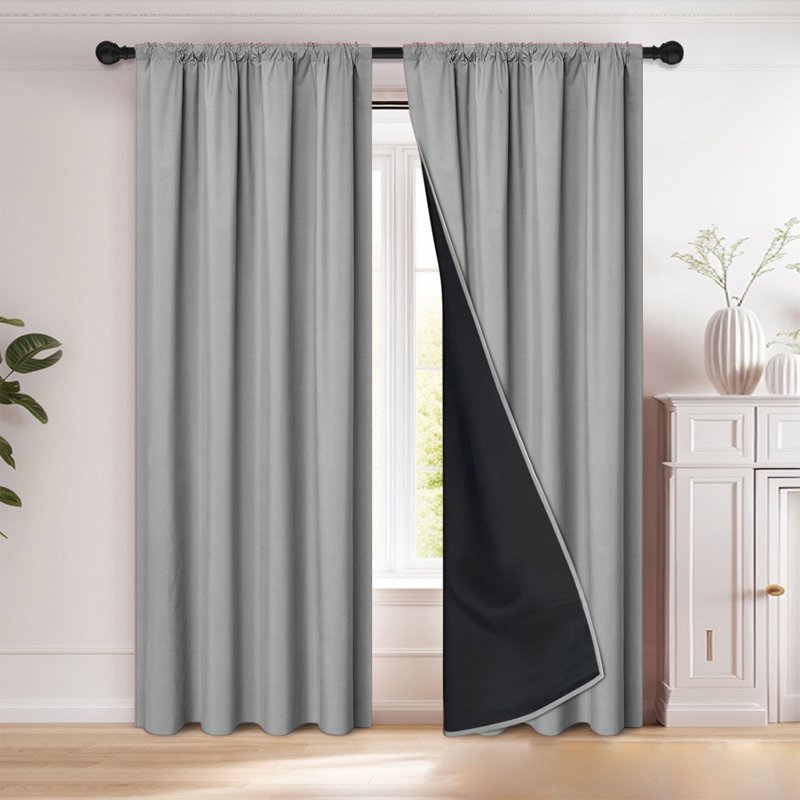 Blackout Curtain Rod-Pull Thermal Insulated Room Darkening Drapes with Black Liner