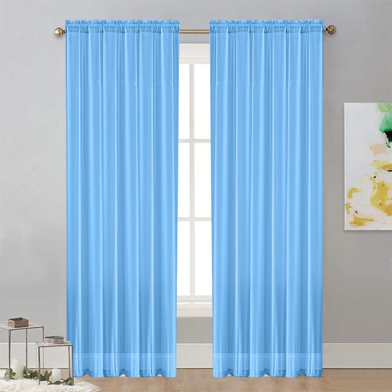 Nkmbld Solid Color Double-String Polyester Curtains for Living Room and Bedroom - Blue